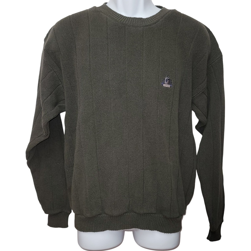 Vintage IZOD Men's Crewneck Moss Green Cotton Sweater M Preppy Academia Golf 90s